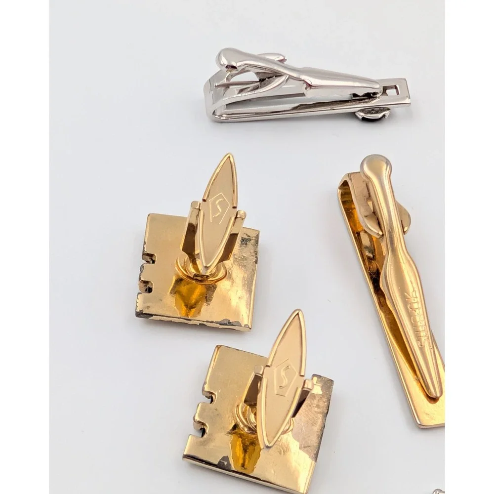 VTG Mens Jewelry Lot Cufflinks and Tie Clips Gold & Silver Tone